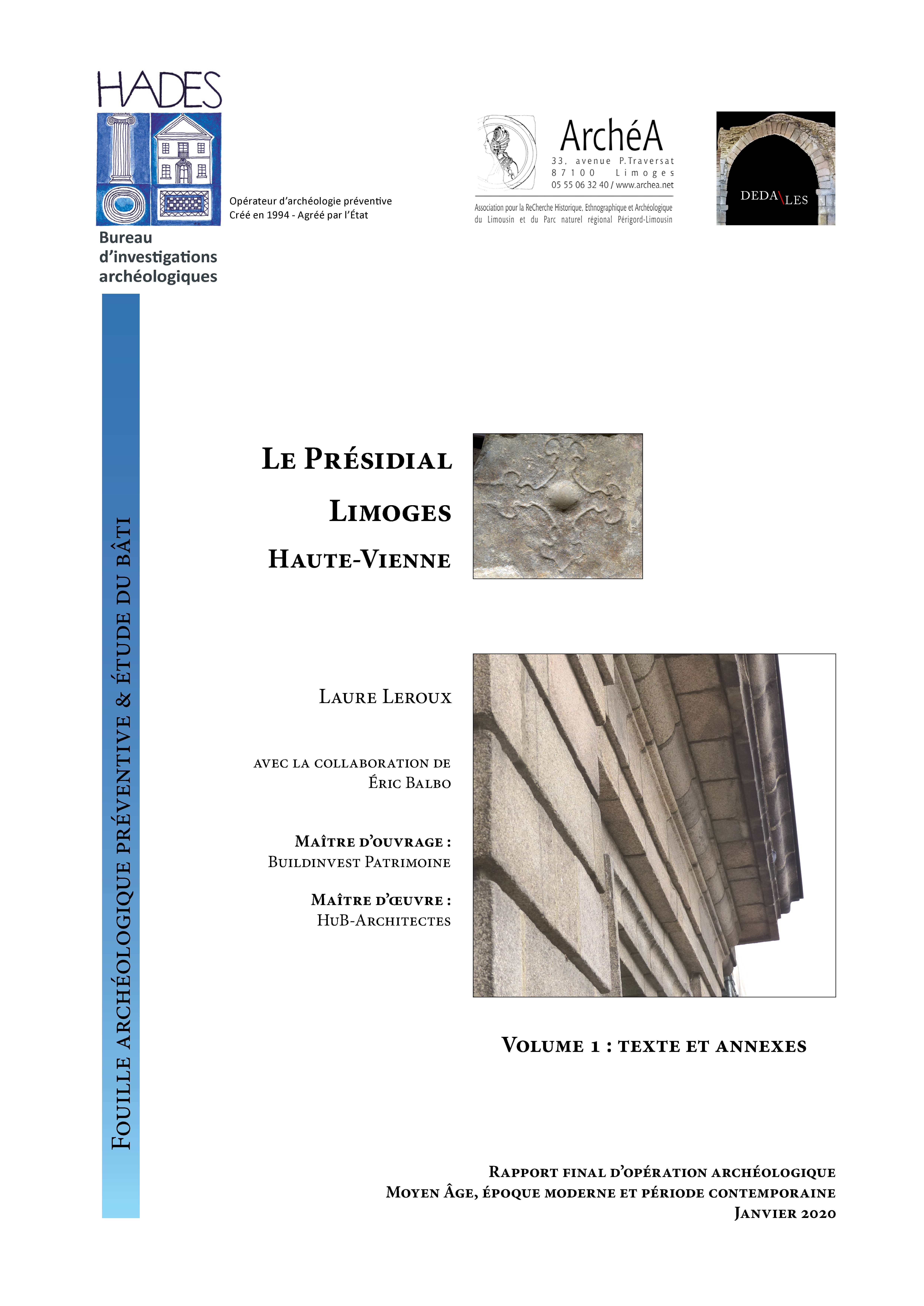 2020 - Ancien Présidial de Limoges - vol. 1